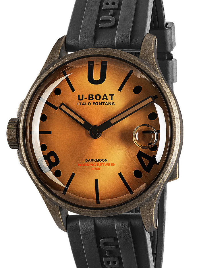 U-Boat Darkmoon Brown Vintage Roloi Batarias me Mavro Kaoutsouk Louraki 9547