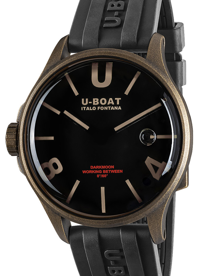 U-Boat Darkmoon Brown Vintage Roloi Batarias me Mavro Kaoutsouk Louraki 9548