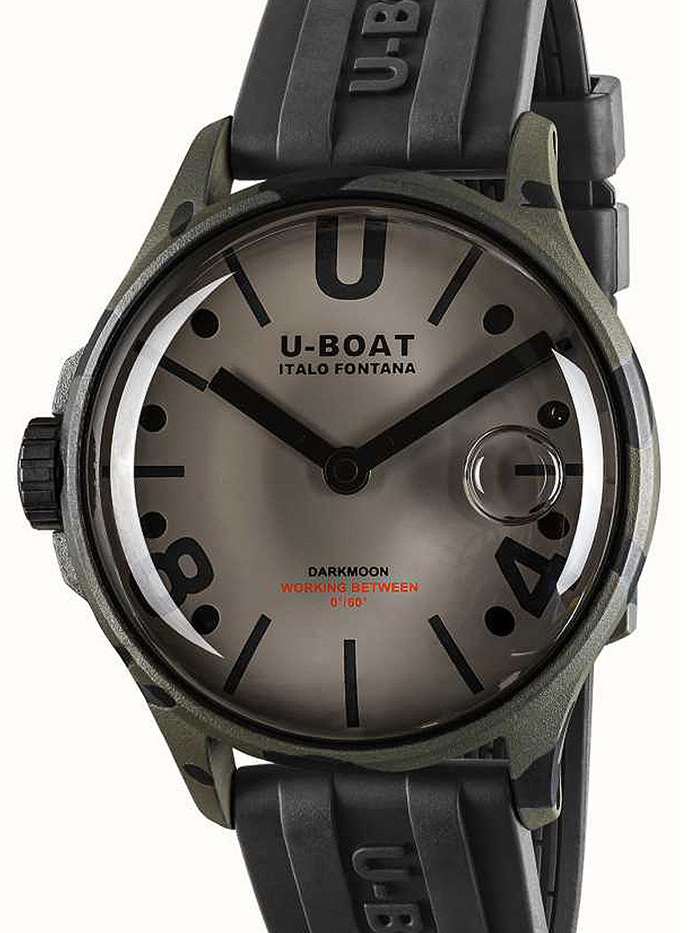 U-Boat Darkmoon Grey Camouflage Roloi Batarias me Mavro Kaoutsouk Louraki 9550