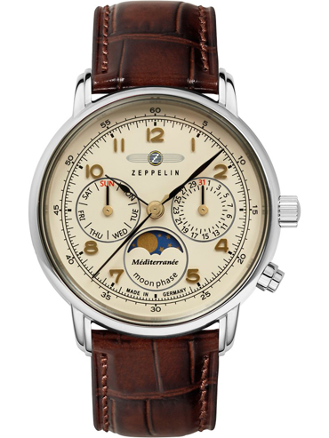 Zeppelin Méditerranée Ρολόι Μπαταρίας με Καφέ Δερμάτινο Λουράκι 9637-5