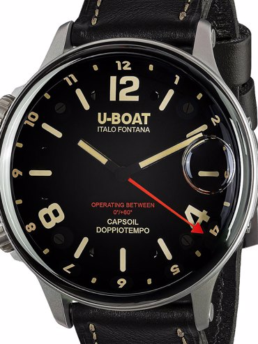 U-Boat Capsoil Doppiotempo SS GMT Ρολόι Μπαταρίας με Μαύρο Δερμάτινο Λουράκι 9672