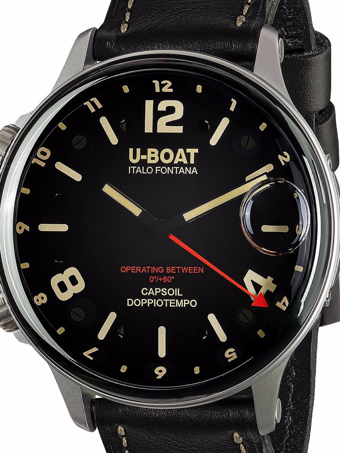 U-Boat Capsoil Doppiotempo SS GMT Roloi Batarias me Mavro Dermatino Louraki 9672