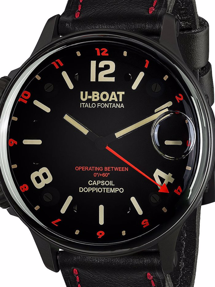 U-Boat Capsoil Doppiotempo DLC GMT Roloi Batarias me Mavro Dermatino Louraki 9673