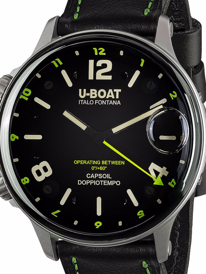 U-Boat Capsoil Doppiotempo SS GMT Roloi Batarias me Mavro Dermatino Louraki 9676