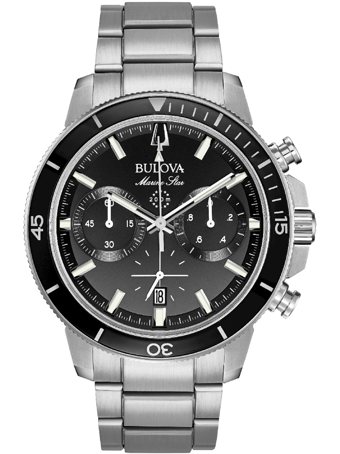 Bulova Marine Star Roloi Xronogafos Batarias me Asimi Metalliko Brasele 96B272