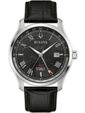 Bulova Wilton GMT Roloi Aftomato me Mavro Dermatino Louraki 96B387