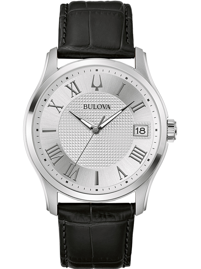 Bulova Wilton Roloi Batarias me Mavro Dermatino Louraki 96B388