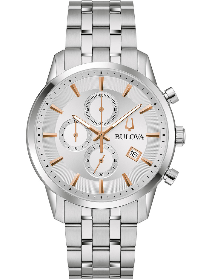 Bulova Sutton Roloi Xronogafos Batarias me Asimi Metalliko Brasele 96B411