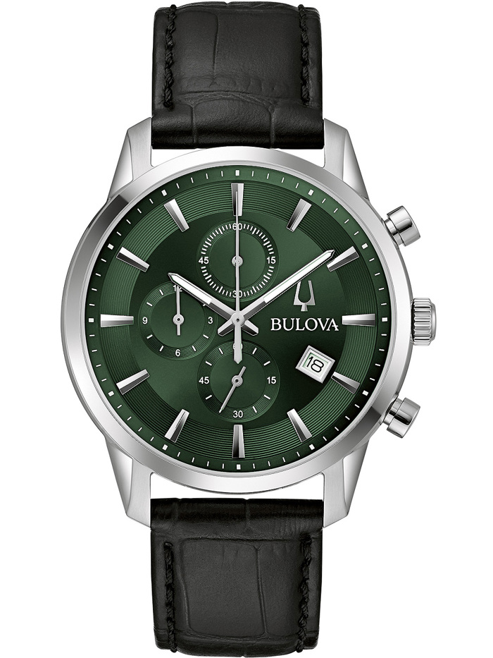 Bulova Sutton Roloi Xronogafos Batarias me Mavro Dermatino Louraki 96B413