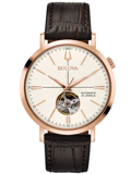 Bulova Classic Roloi Aftomato me Kafe Dermatino Louraki 97A136