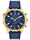 Bulova Marine Star Roloi Xronogafos Batarias me Ble Dermatino Louraki 97B168