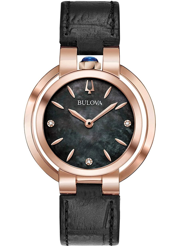 Bulova Rubaiyat Roloi Batarias me Mavro Dermatino Louraki 97P139