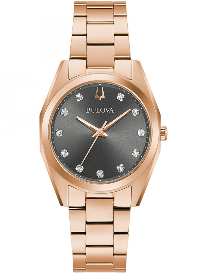 Bulova Surveyor Diamond Roloi Batarias me Roz Xruso Metalliko Brasele 97P156