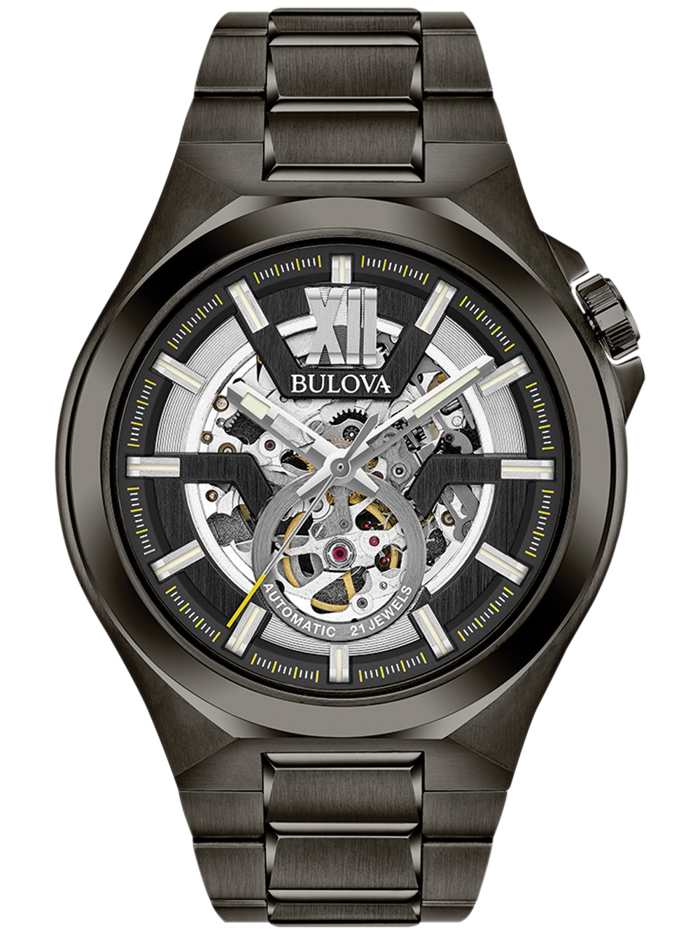 Bulova Classic Roloi Aftomato me Mavro Metalliko Brasele 98A179
