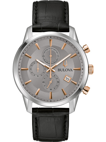 Bulova Sutton Ρολόι Χρονογράφος Μπαταρίας με Μαύρο Δερμάτινο Λουράκι 98B409