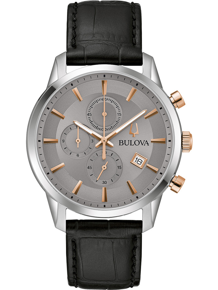 Bulova Sutton Roloi Xronogafos Batarias me Mavro Dermatino Louraki 98B409