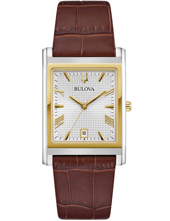 Bulova Sutton Roloi Batarias me Kafe Dermatino Louraki 98B430