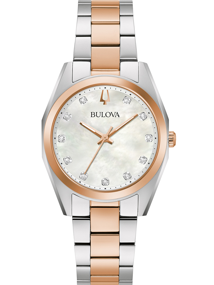 Bulova Surveyor diamond Roloi Batarias me Roz Xruso / Asimi Metalliko Brasele 98P207