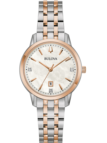Bulova Sutton Ρολόι Μπαταρίας με Ροζ Χρυσό / Ασημί Μεταλλικό Μπρασελέ 98P213