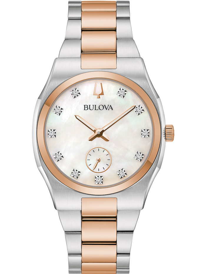 Bulova Surveyor Roloi Batarias me Roz Xruso / Asimi Metalliko Brasele 98P221