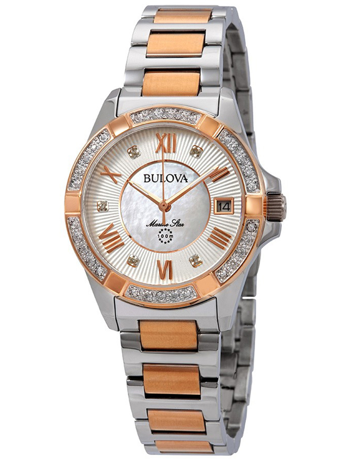 Bulova Marine Star Roloi Batarias me Roz Xruso / Asimi Metalliko Brasele 98R234