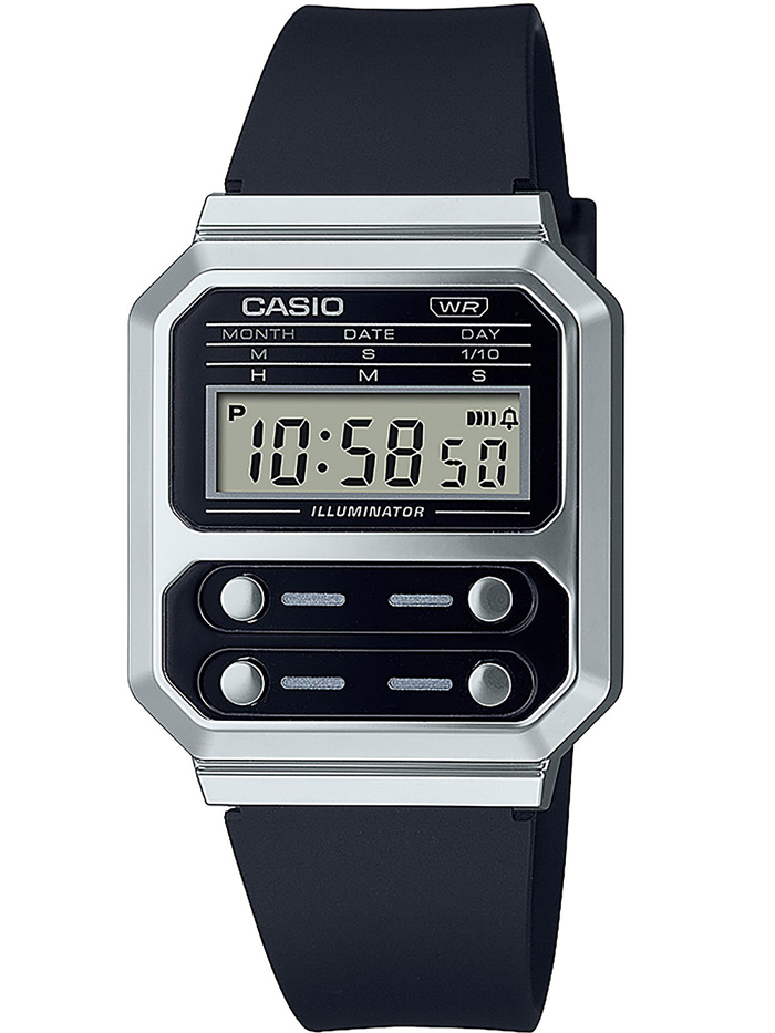 Casio Vintage Roloi Batarias me Mavro Kaoutsouk Louraki A100WEF-1AEF