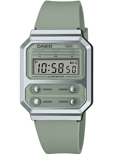Casio Vintage Ρολόι Μπαταρίας με Πράσινο Καουτσούκ Λουράκι A100WEF-3AEF