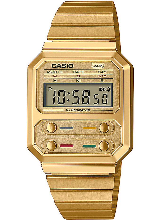 Casio Vintage Roloi Batarias me Xruso Metalliko Brasele A100WEG-9AEF