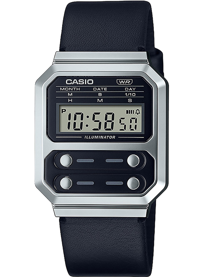 Casio Vintage Roloi Batarias me Mavro Dermatino Louraki A100WEL-1AEF