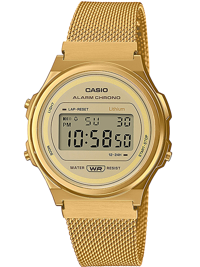 Casio Vintage Round Roloi Batarias me Xruso Metalliko Brasele A171WEMG-9AEF