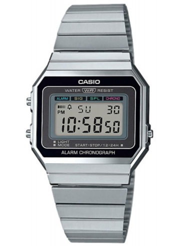 Casio Classic Collection Χρονογράφος Ρολόι Μπαταρίας με Ασημί Μεταλλικό Μπρασελέ A700WE-1AEF