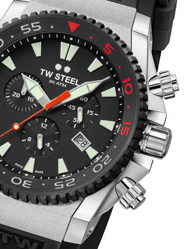TW-Steel Ace Diver Ρολόι Χρονογράφος Μπαταρίας με Μαύρο Καουτσούκ Λουράκι ACE401