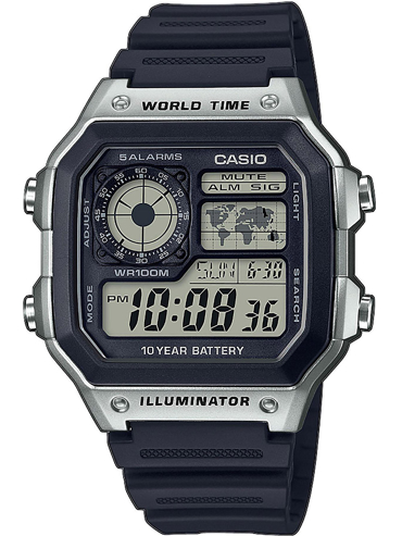 Casio Collection Ψηφιακό Ρολόι Μπαταρίας με Μαύρο Καουτσούκ Λουράκι AE-1200WH-1CVEF