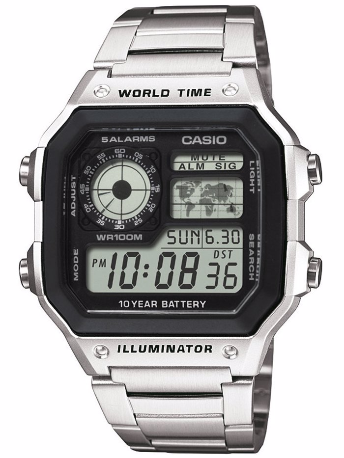 Casio Collection Roloi Xronogafos Batarias me Asimi Metalliko Brasele AE-1200WHD-1AVEF