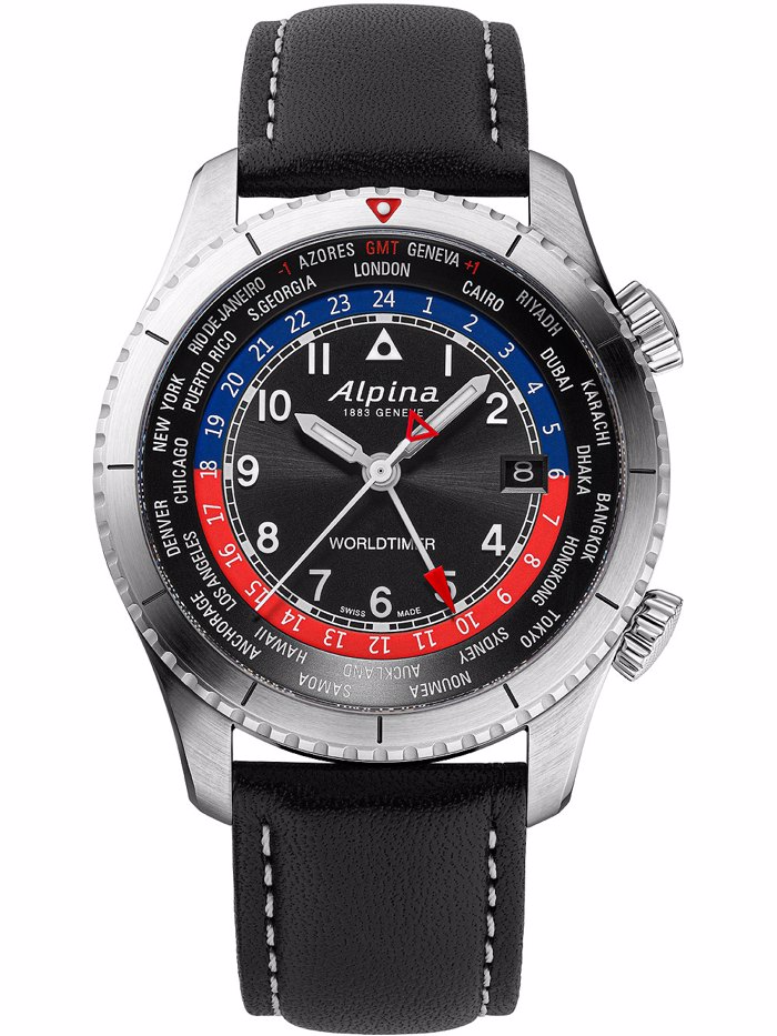 Alpina Startimer Pilot Roloi Batarias me Mavro Dermatino Louraki AL-255BRB4S26