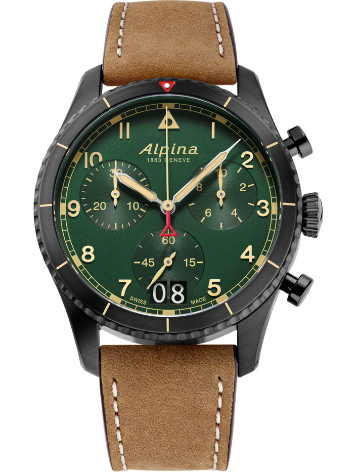 Alpina Startimer Pilot Roloi Xronogafos Batarias me Kafe Dermatino Louraki AL-372GR4FBS26