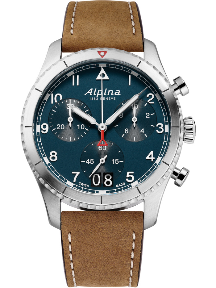 Alpina Startimer Pilot Roloi Xronogafos Batarias me Kafe Dermatino Louraki AL-372NW4S26