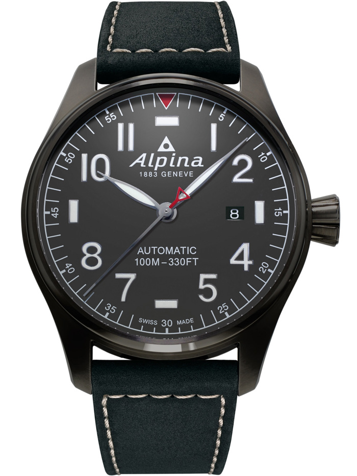 Alpina Startimer Pilot Roloi Aftomato me Ggri Dermatino Louraki AL-525G4TS6