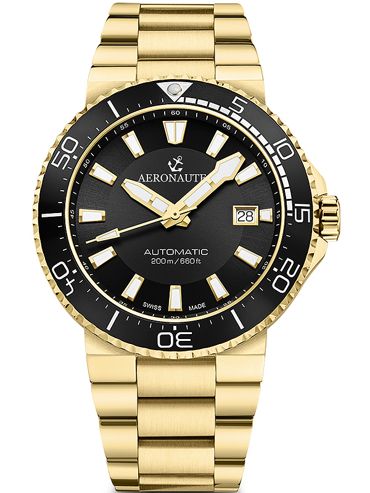 Aeronautec Sports Diver Ρολόι Αυτόματο με Χρυσό Μεταλλικό Μπρασελέ ANT-44086-05