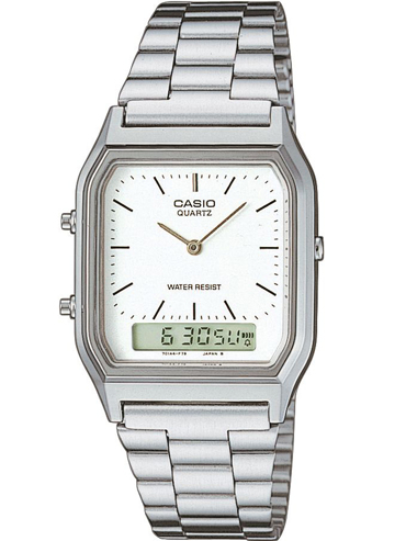 Casio Vintage Edgy Ρολόι Μπαταρίας με Ασημί Μεταλλικό Μπρασελέ AQ-230A-7DMQYES