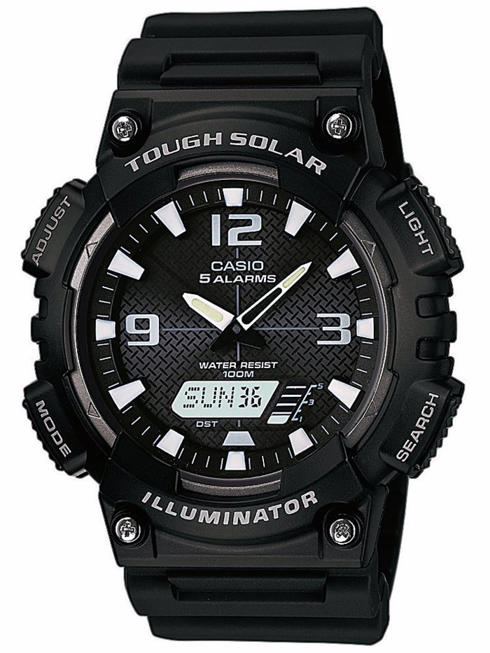 Casio Collection Roloi Xronogafos Iliakis Energias me Mavro Kaoutsouk Louraki AQ-S810W-1AVEF