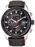 Citizen Eco-Drive Radio-Controlled Roloi Iliakis Energias me Mavro Dermatino Louraki AT9036-08E