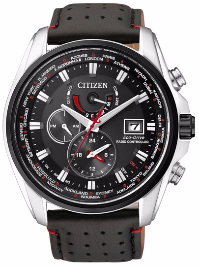 Citizen Eco-Drive Radio-Controlled Ρολόι Ηλιακής Ενέργειας με Μαύρο Δερμάτινο Λουράκι AT9036-08E