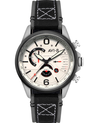AVI-8 Hawker Harrier Dual Retrograde Ρολόι Χρονογράφος Μπαταρίας με Μαύρο Δερμάτινο Λουράκι AV-4056-07