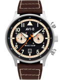 AVI-8 Carey Dual Time Roloi Batarias me Kafe Dermatino Louraki av-4088-01