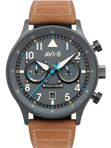 AVI-8 Carey Dual Time Ρολόι Μπαταρίας με Καφέ Δερμάτινο Λουράκι AV-4088-04