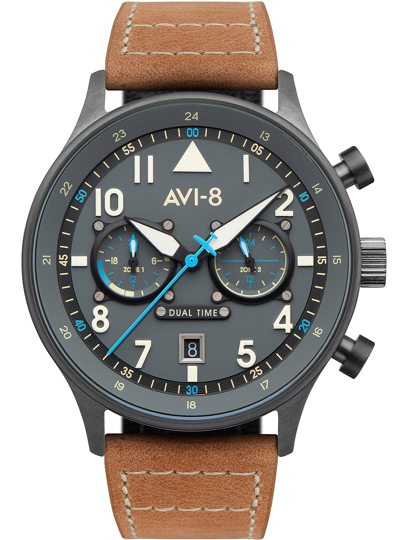 AVI-8 Carey Dual Time Ρολόι Μπαταρίας με Καφέ Δερμάτινο Λουράκι AV-4088-04