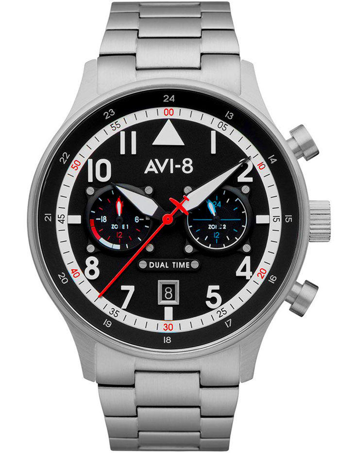 AVI-8 Carey Dual Time Roloi Batarias me Asimi Metalliko Brasele AV-4088-11