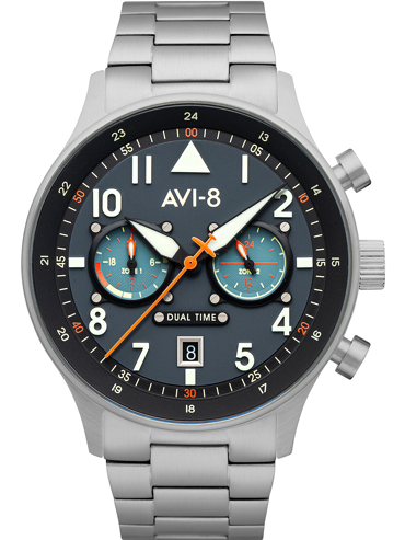 AVI-8 Carey Dual Time Ρολόι Μπαταρίας με Ασημί Μεταλλικό Μπρασελέ AV-4088-22
