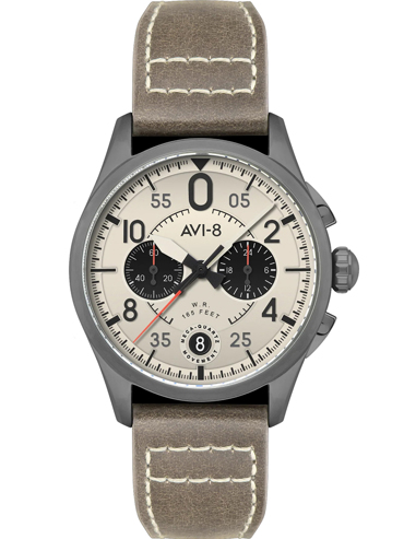 AVI-8 Spitfire Lock Ρολόι Χρονογράφος Μπαταρίας με Γκρι Δερμάτινο Λουράκι AV-4089-06